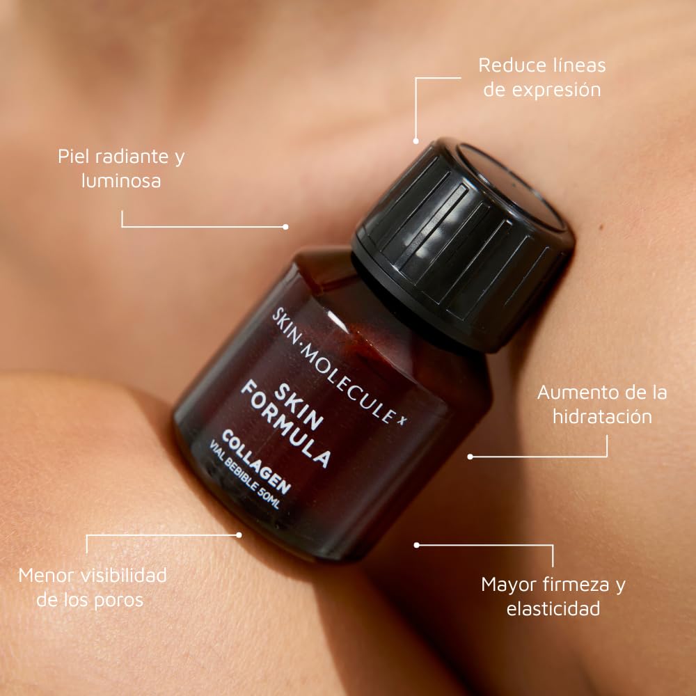 SKIN MOLECULE X - Skin Fórmula - Colágeno Marino Peptan® con Ácido Halurónico, Coenzima Q10, Vitaminas y Minerales, Colágeno Bebible | Rejuvenece e Hidrata la Piel, Fortalece Cabello (Plan 27 días)