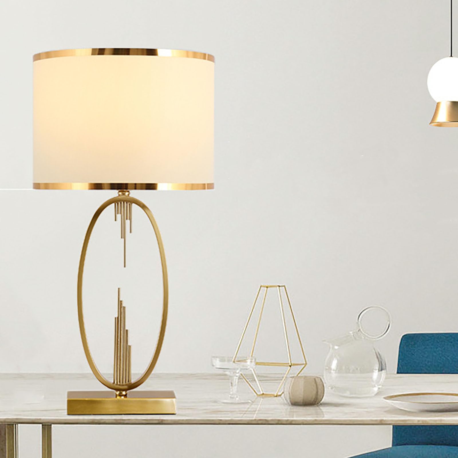 YUDIZWS Lámparas de Mesa de Metal Modernas con Pantallas de Tela, lámpara de mesita de Noche Moderna Lámpara de Escritorio de decoración Dorada de Lujo E27 Iluminación,Large