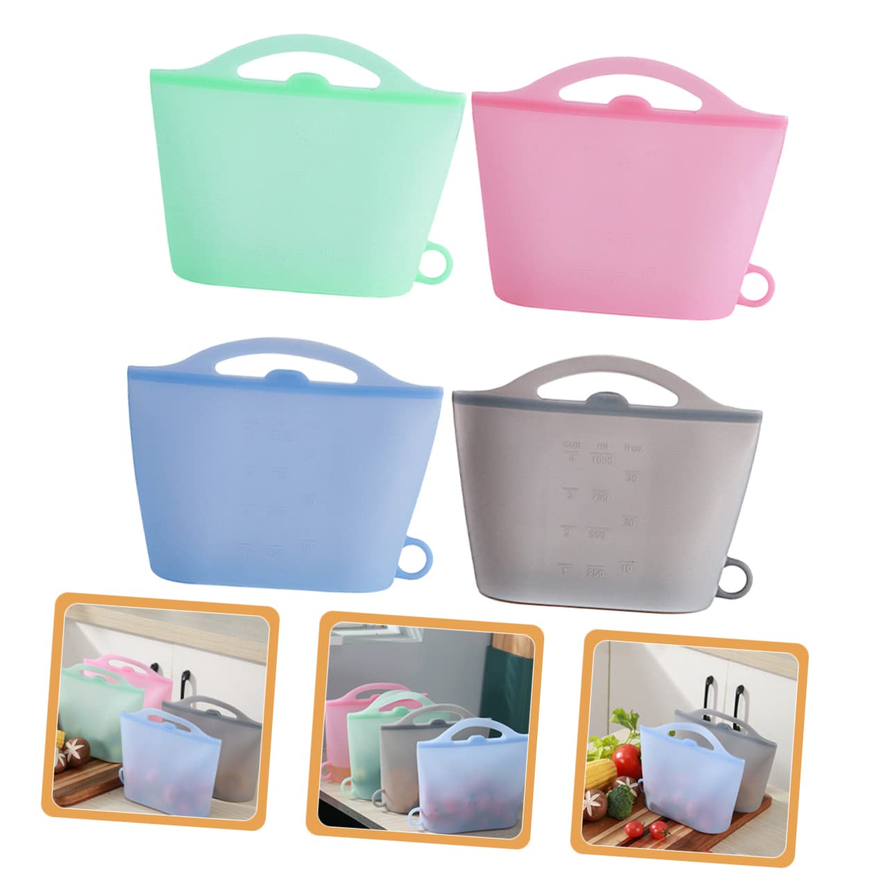 MAGICLULU Bolsas de Silicona para Alimentos 4 Piezas 1000ml Reutilizables | Cierre Hermético, Silicona de Grado Alimentario, Aptas para Congelación y Conservación, Formato Práctico