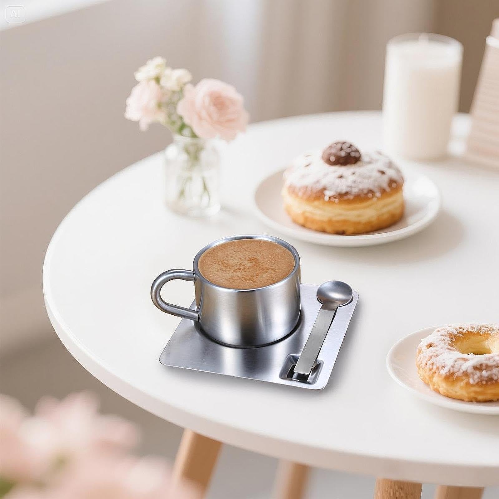 Juego de Tazas de Café de Acero Inoxidable, Taza de Espresso, Plato para Servir Multifuncional
