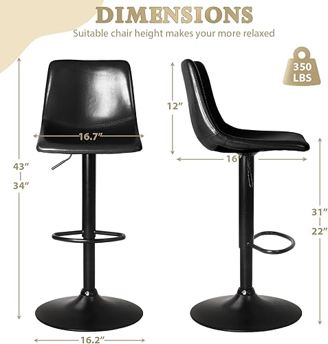 Miniatura 2 de LEMBERI Juego de 4 taburetes de bar modernos giratorios, altura de mostrador con respaldo alto, taburete de bar tapizado de piel sintética ajustable