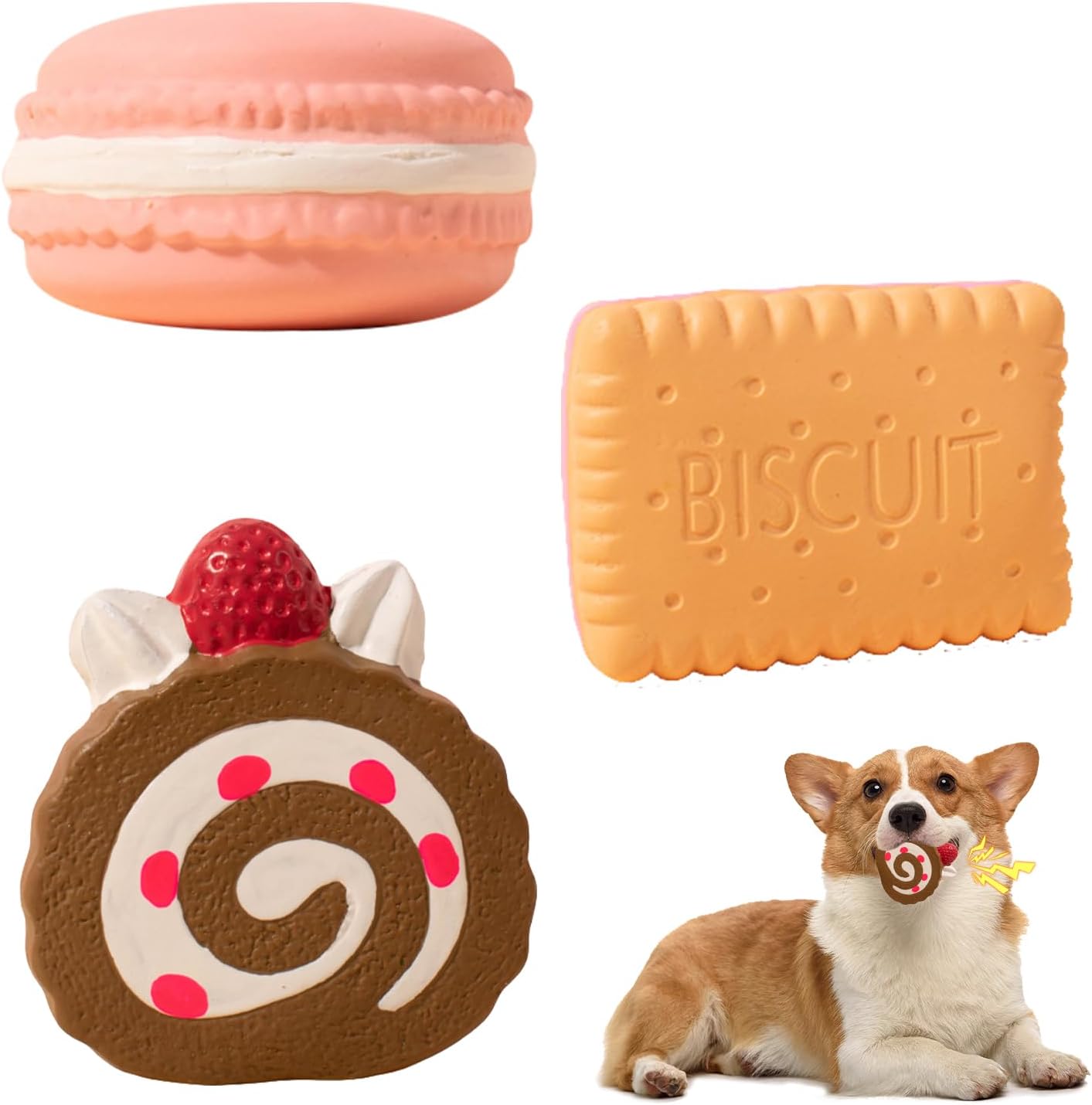 Small Dog Toys Squeaky Dog Toys,3 Pcs Latex Faceballs,Dog Squeaky Toys for Puppy,6.5 cm Interactive Latex Rubber Squeak Dog Toys,Soft Squeaky Face Balls Puppy Toys for Small Medium Dogs (Pastry)
