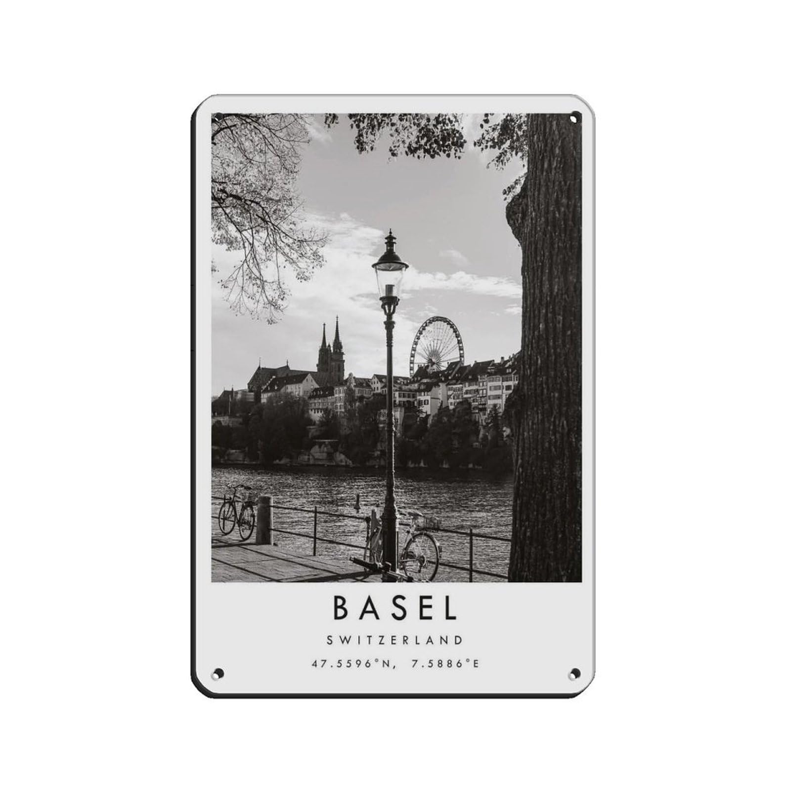 Basel Travel, Switzerland Poster (19) Retro Poster Metal Tin Sign Chic Art Retro Iron Painting Bar People Cave Cafe Family Garage Poster Wall Decoration 8x12inch(20x30cm)