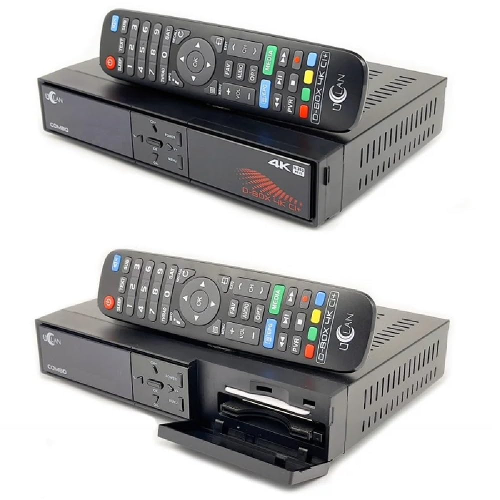 UCLAN D-Box 4K UHD Combo Receiver mit CI+ Schacht & Kartenleser, Sat- Kabel- & DVB-T2 Receiver für CI Plus, für Satellitenschüssel Kabelfernsehen & DVBT2, HDMI, Multistream + M@tec HDMI Kabel