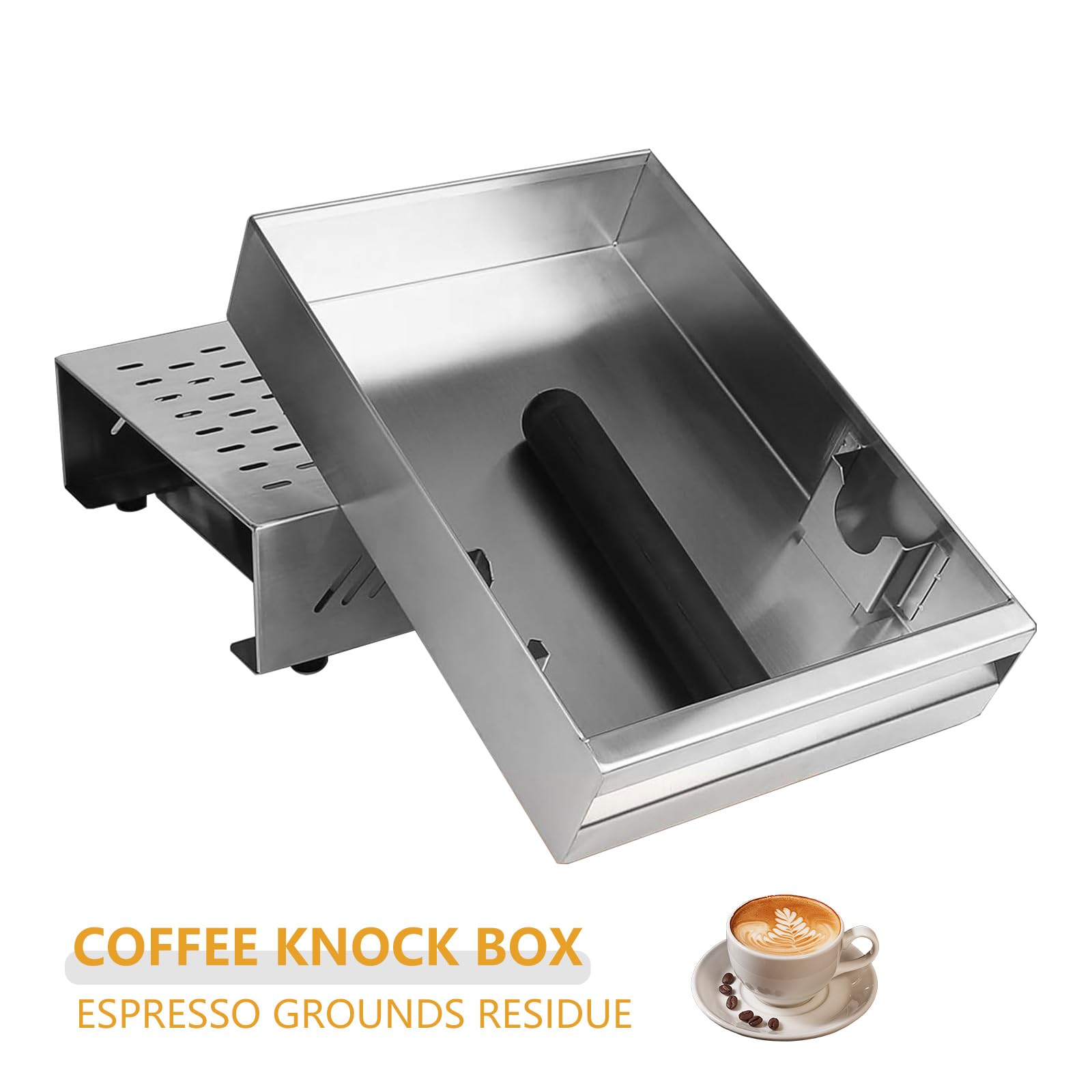 Kaffee Klopf Box Behälter,Kamanan Professional für Kaffeesatz,Edelstahl Kaffeemühlen Klopf Box Geeignet für alle handelsüblichen Kaffeemaschinen, Schubladenprofil aus Edelstahl(280mmx180mmx63mm)