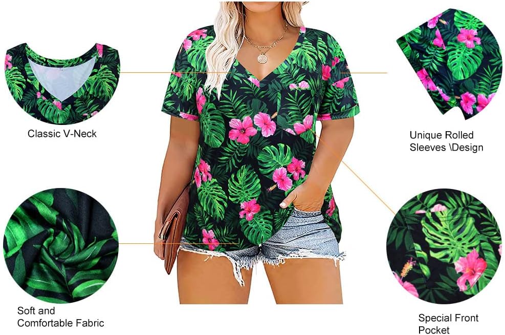 RITERA Plus Size Tops for Women Tie Dye Casual V Neck Summer Short Sleeve Loose Fit T Shirts XL-5XL - Image 6