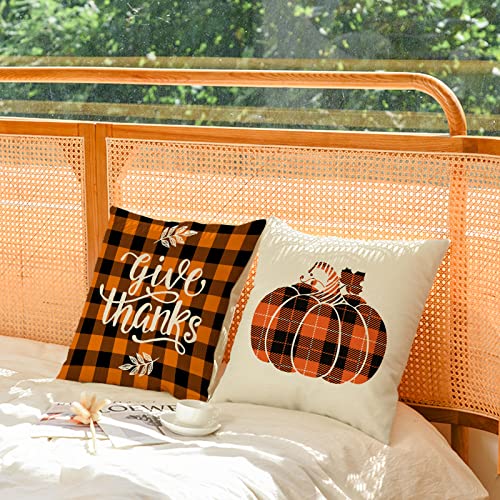 Yeeju Fall Decor Pillow Covers 16X16 Set Of 4 Plaid Pumpkin Maple Leaf Outdoor Fall Throw Pillows Thanksgiving Autumn Farmhouse Decorative Cushion Case For Home Couch Sofa Decorations (16 Inch) #TOP2