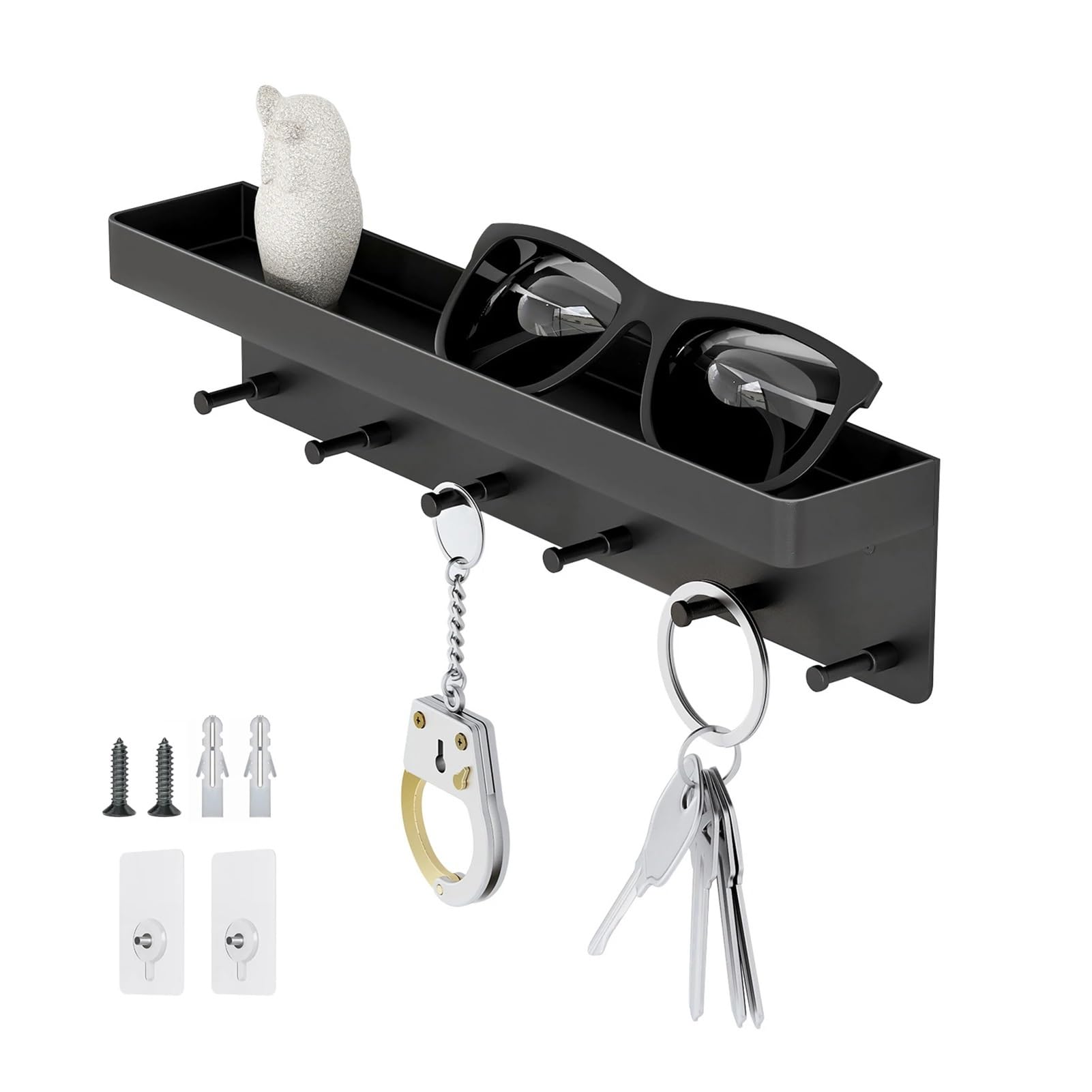 Wieszak na ubrania, haki ścienne, 6 haczyków, wieszak ścienny, półka(Black)