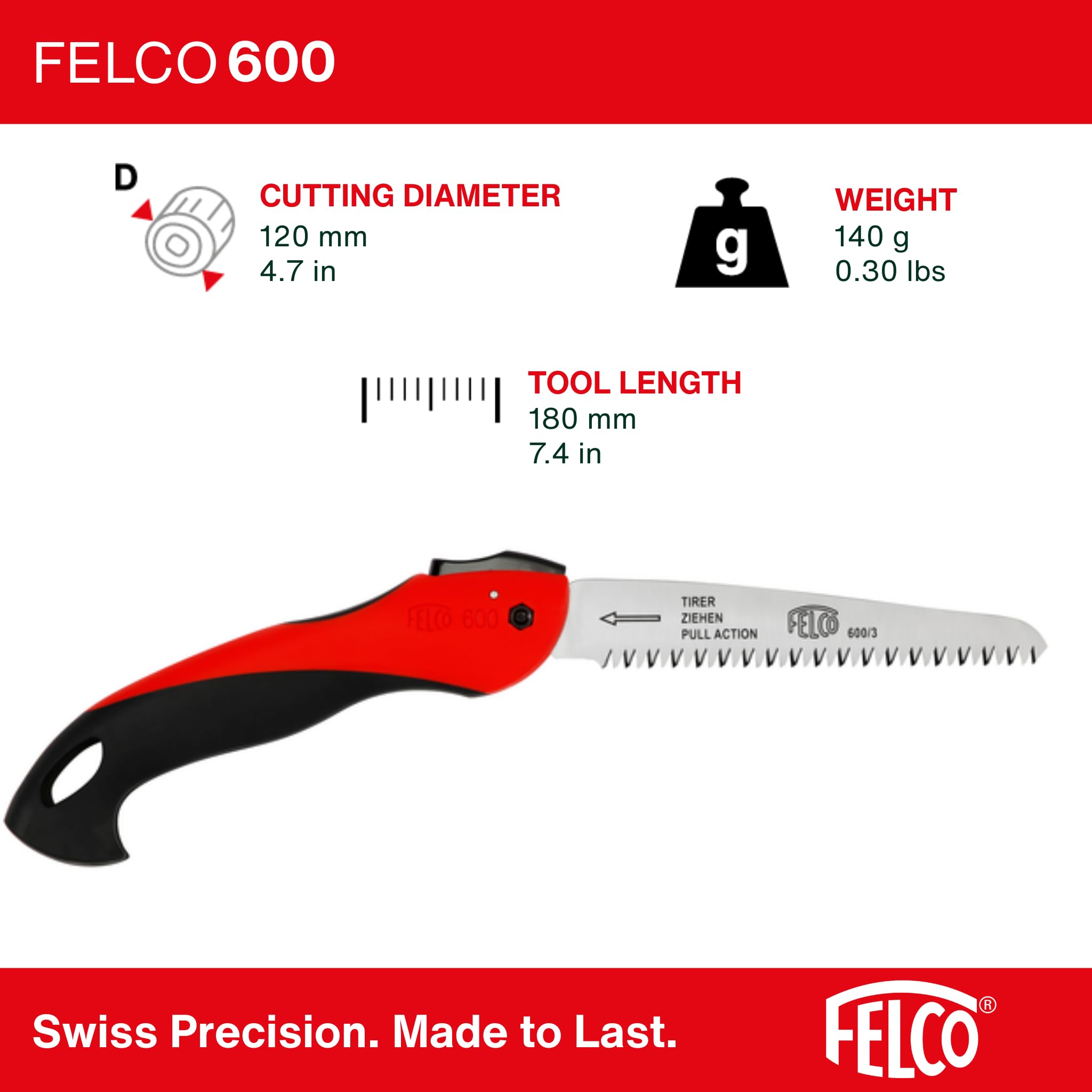 FELCO 8 Tijera de Podar Profesional Bypass 25 mm para Mano Derecha con Sierra Plegable FELCO 600 para Poda y Corte
