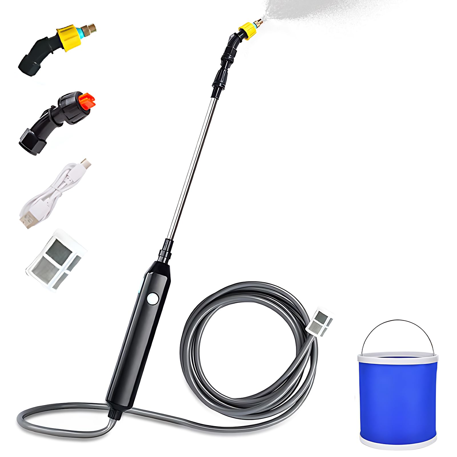Tomvorks Electric Stainless Steel Watering Wand with 9.8ft Hose, 2 Nozzle, and 11L Bucket for Garden and Lawn Watering (#2)