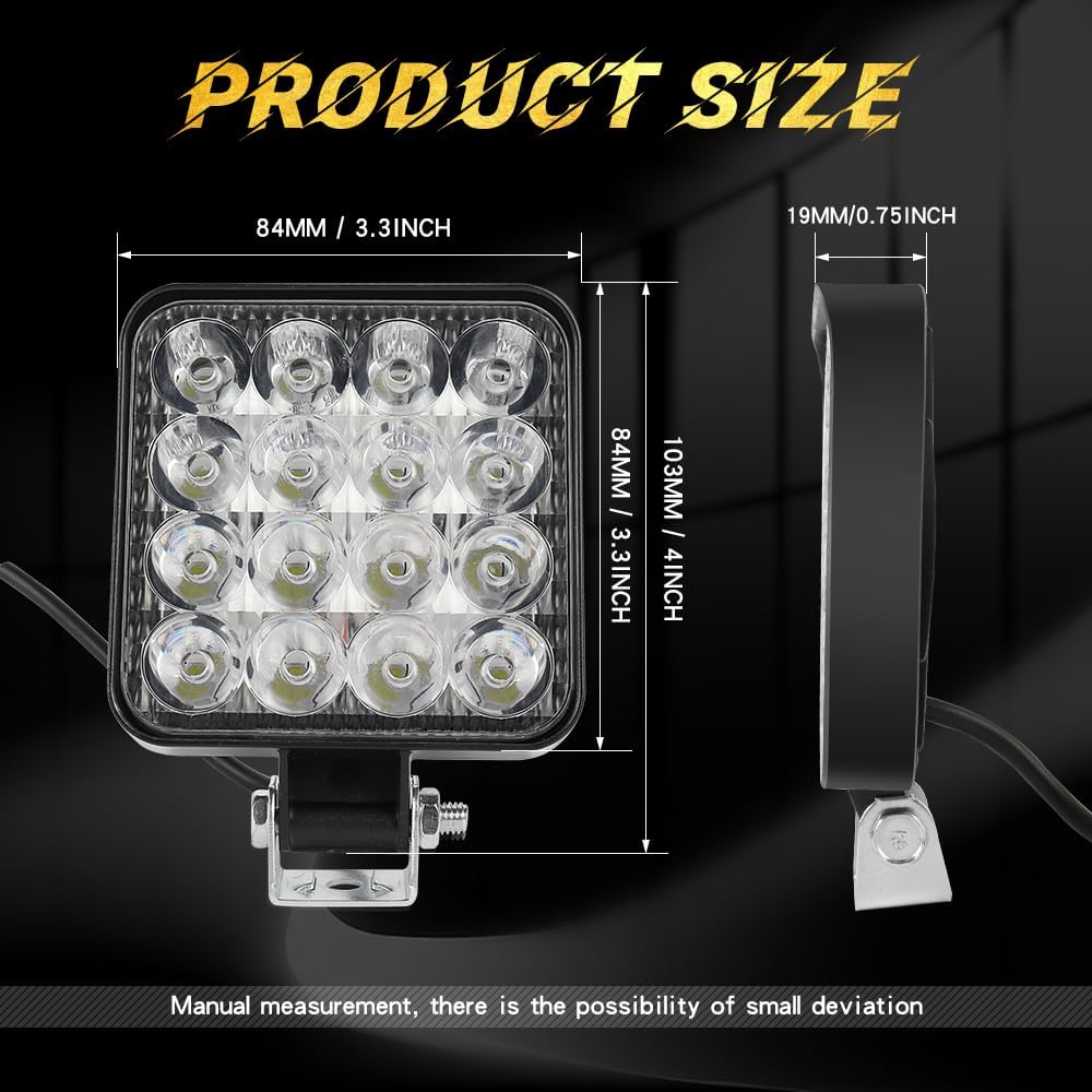 LED Work Lights Truck Tractor, 3.5 Inch Square LED Lampshade 12v/24v 60w 7000lm IP68 Waterproof Offroad Light Bar for Car Boat ATV UTV RV Golf Cart Lawnmower Car Exterior Lights 10pcs