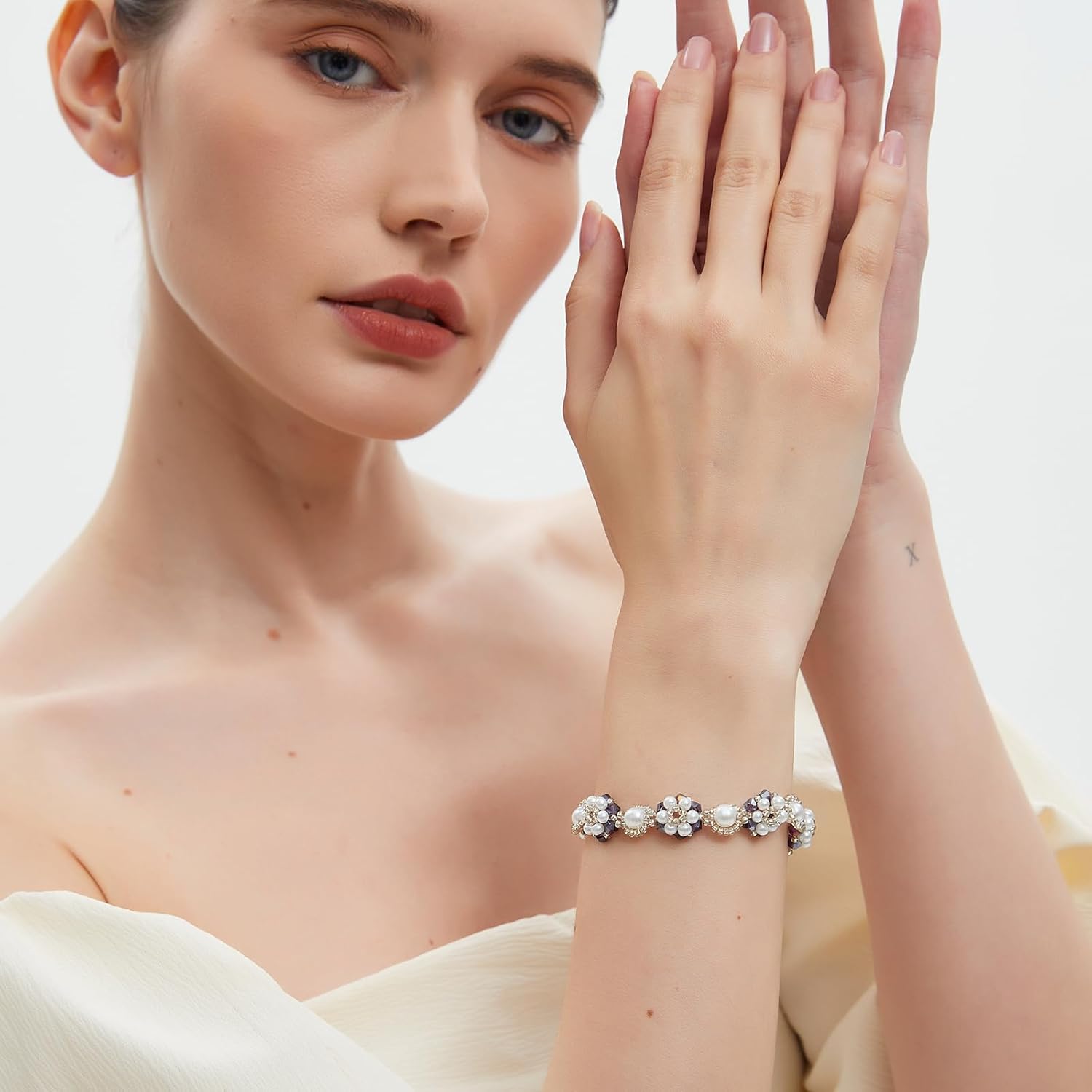 Bohemian Bracelet, Freshwater Pearl Flower Handmade Unique Jewelry, Adjustable Amethyst Floral Bracelet, Beach Jewelry, Elegant Women's Fashion Accessories - Image 3