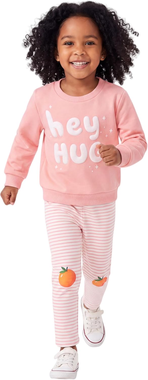 Toddler Girl Sweatsuit Knit Outfits Clothes Pink Sweatshirt Pants 3T-6T