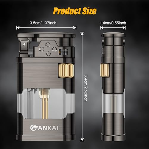 Miniatura 3 de FANKAI - Encendedor de butano con luz LED, encendedor de butano de un solo chorro con 6 pedernales reemplazables, encendedores fríos recargables con