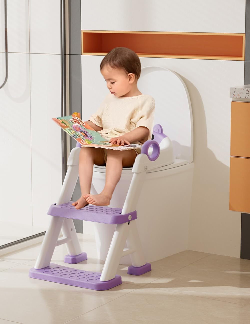 Potty Training Seat, Toddler Toilet Seat With Steps, 2 In 1 Toddler Potty Training Toilet With Splash Guard, Anti-Slip Step Stool Soft Mat, Adjust High Potty Seats For Toddlers Kids Boys Girls - Image 2