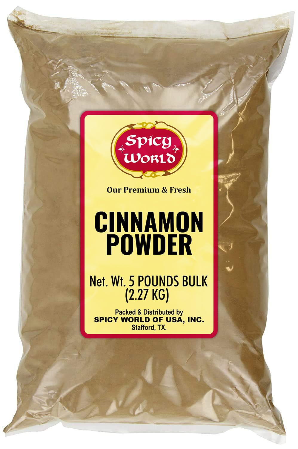 Spicy World Cinnamon Powder 5 LB Jar - Lab Tested for Lead - Ground Cassia Cinnamon Bulk, Great Authentic Spice for Coffee, Tea, Baking & Oatmeal, Rich Flavor & Aroma