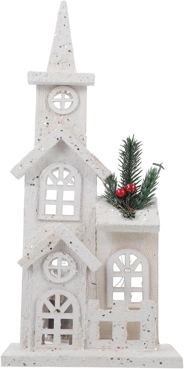 Gatuida Christmas Village House Ornament, White Light-up Christmas Village Decoration LED Church Snow Scene Xmas Decoration, 14.93 X 6.29 X 3.14 Inch, Holiday Desktop Decor for Home Party