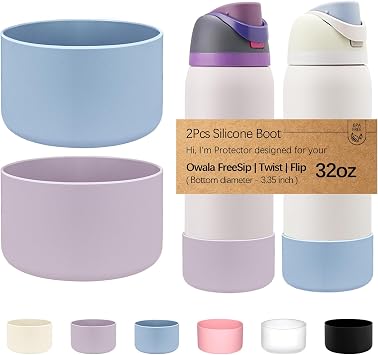 WK IEASON 2Pcs Silicone Water Bottle Boot for Owala 32oz, Protective Flask Bottom Cover Base for Owala FreeSip Twist and Flip Flask Bottles Chambray/Orchid, 32OZ
