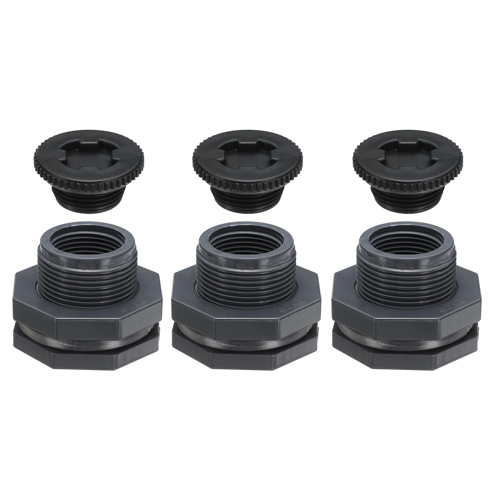 PATIKIL PVC Bulkhead Fitting with Plug G 1, 3 Pcs Double Threaded ...