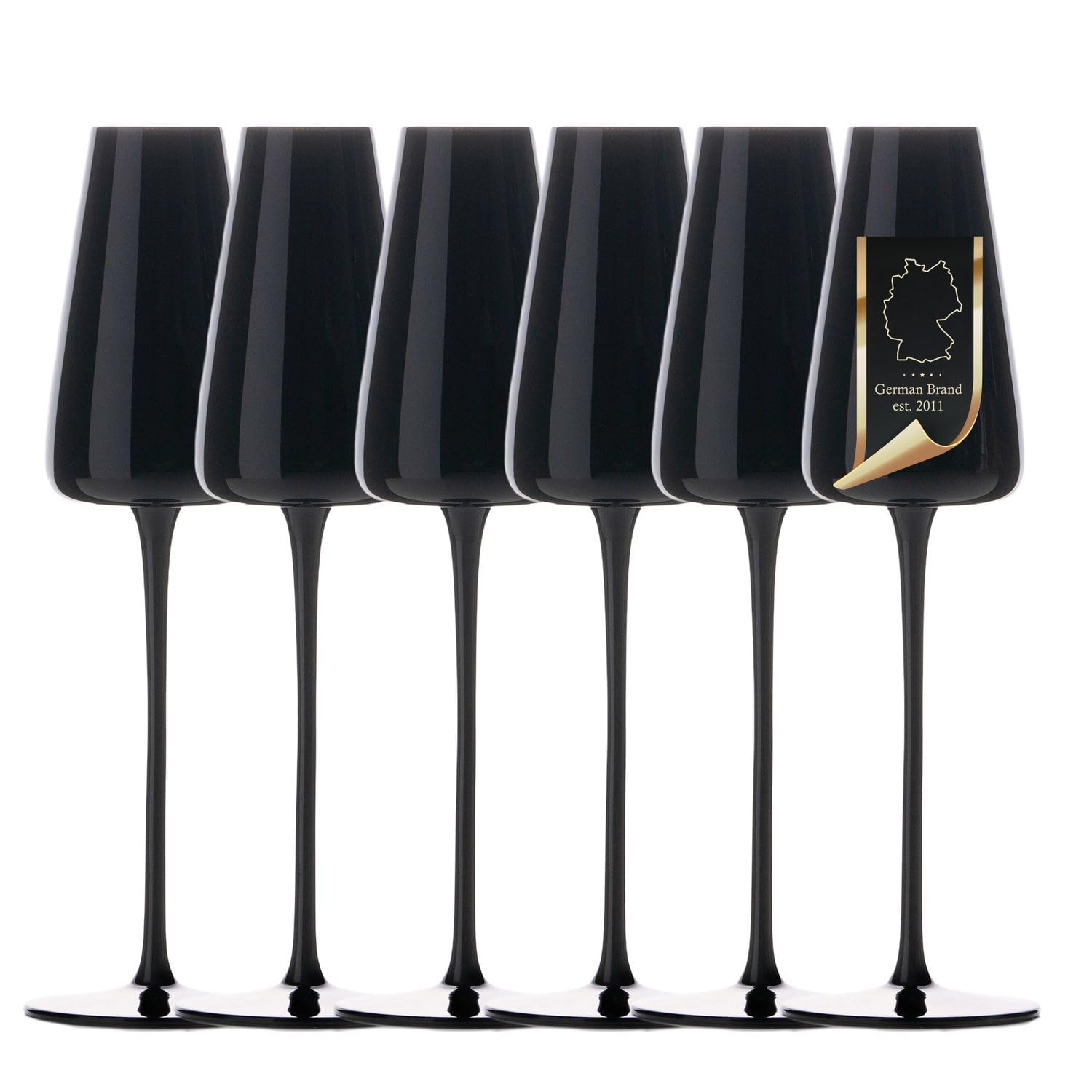 INTIRILIFE 6x Champagner Glas mit modernen Design in Schwarz- 220 ml Füllmenge - Sekt Prosecco Glas Spülmaschinenfest Kristallglas stoßfest
