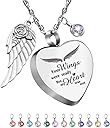 Dletay Heart Urn Necklace for Ashes with 12 Birthstones Cremation Jewelry for Ashes -Your Wings Were Ready My Heart Was Not