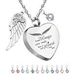 Dletay Heart Urn Necklace for Ashes with 12 Birthstones Cremation Jewelry for Ashes -Your Wings Were Ready My Heart Was Not