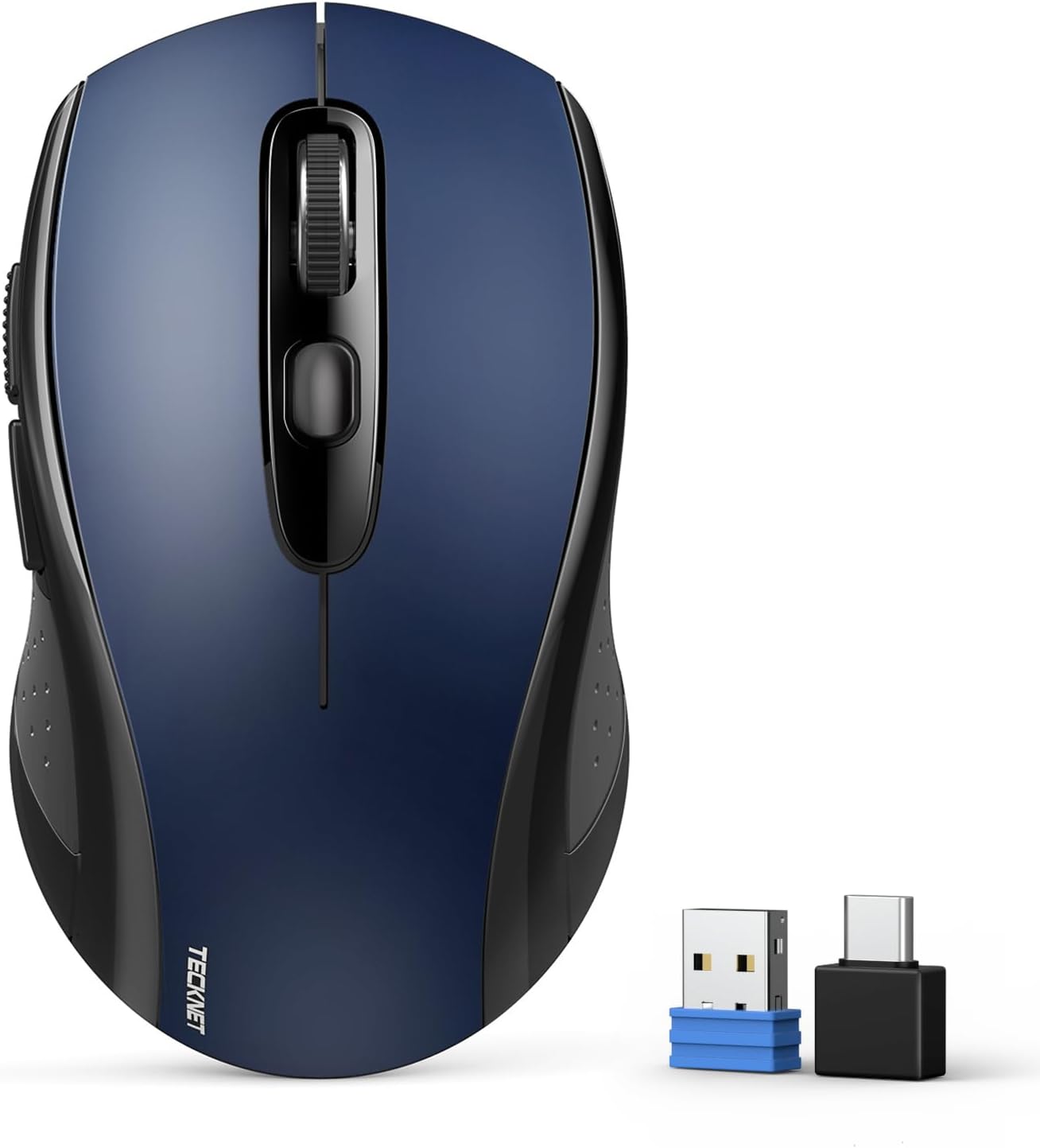 TECKNET Bluetooth Mouse, [ USB + BT1 + BT2 ] Rechargeable Mouse for Laptop, Silent Click, Full-Size, 4800 DPI Computer Mice Wireless, Dual Mode for Laptop, Computer, iPad, MacBook