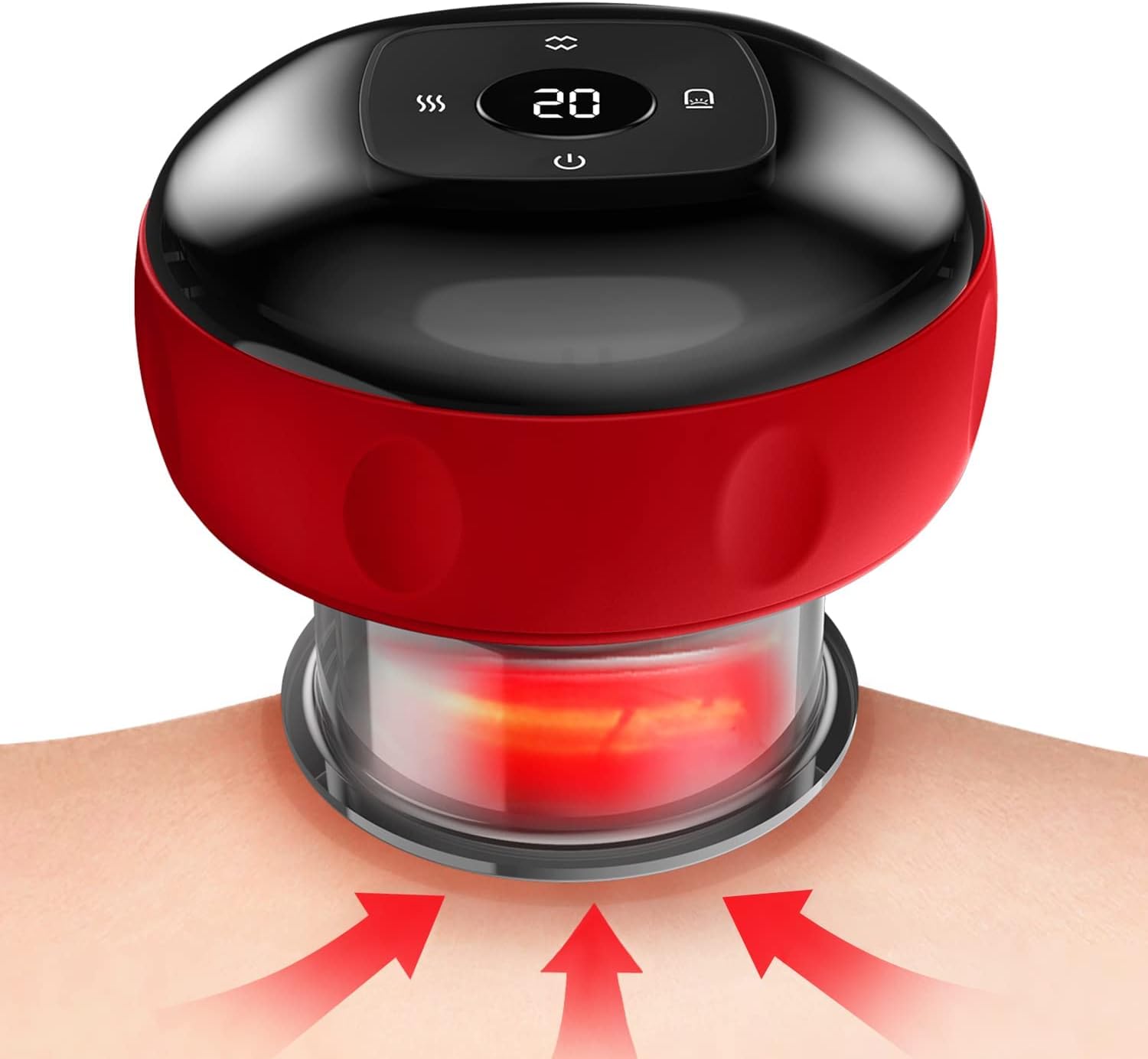 TERRIFI Smart Dynamic Cupping Therapy Set,Rechargeable Cellulite Massager 3 in 1 Vacuum Therapy Machine Cellulite Remover,Gua Sha Massage Tool with12 Level Temperature and Suction, 12 Level Red