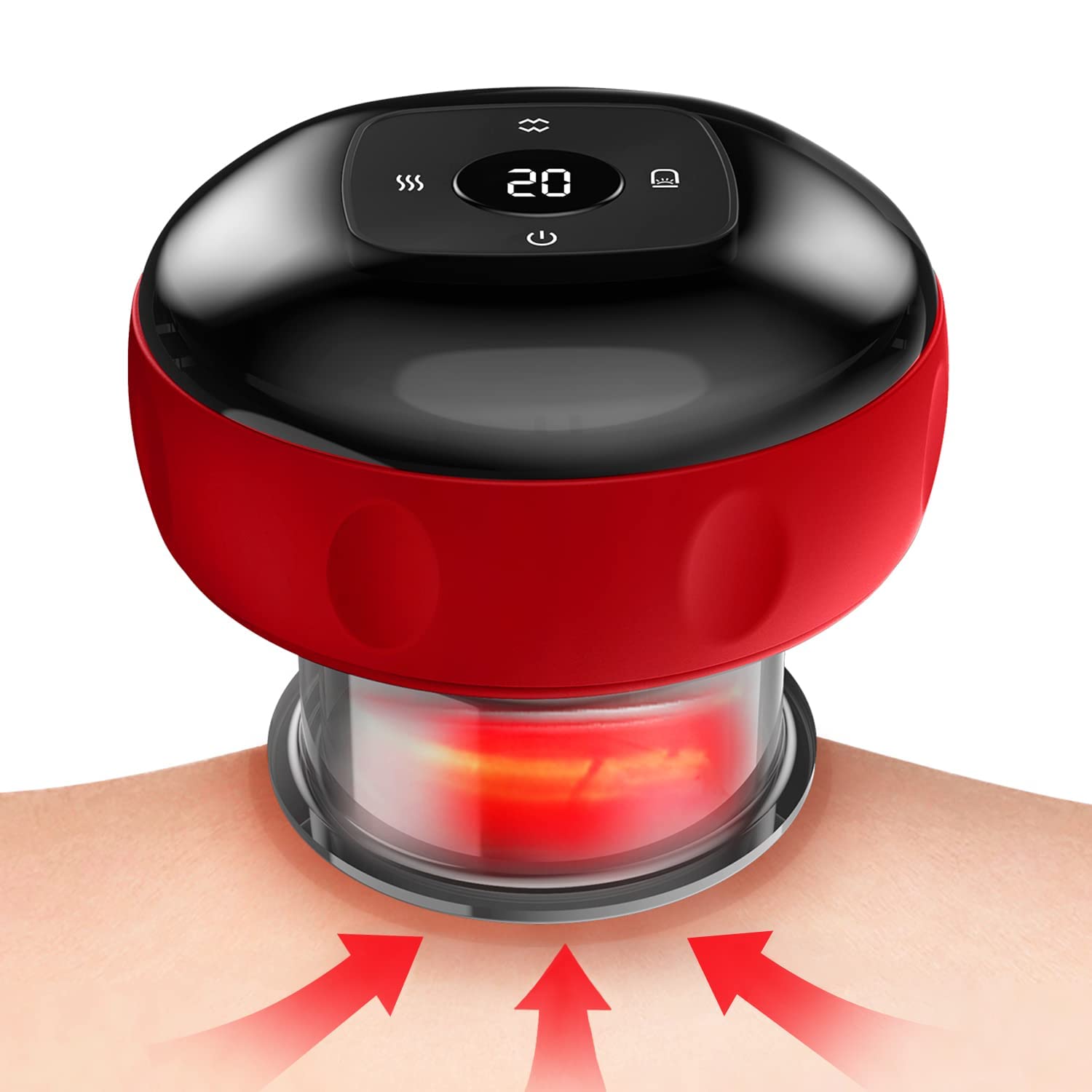 TERRIFI Smart Dynamic Cupping Therapy Set,Rechargeable Cellulite Massager 3 in 1 Vacuum Therapy Machine Cellulite Remover,Gua Sha Massage Tool with12 Level Temperature and Suction, 12 Level Red