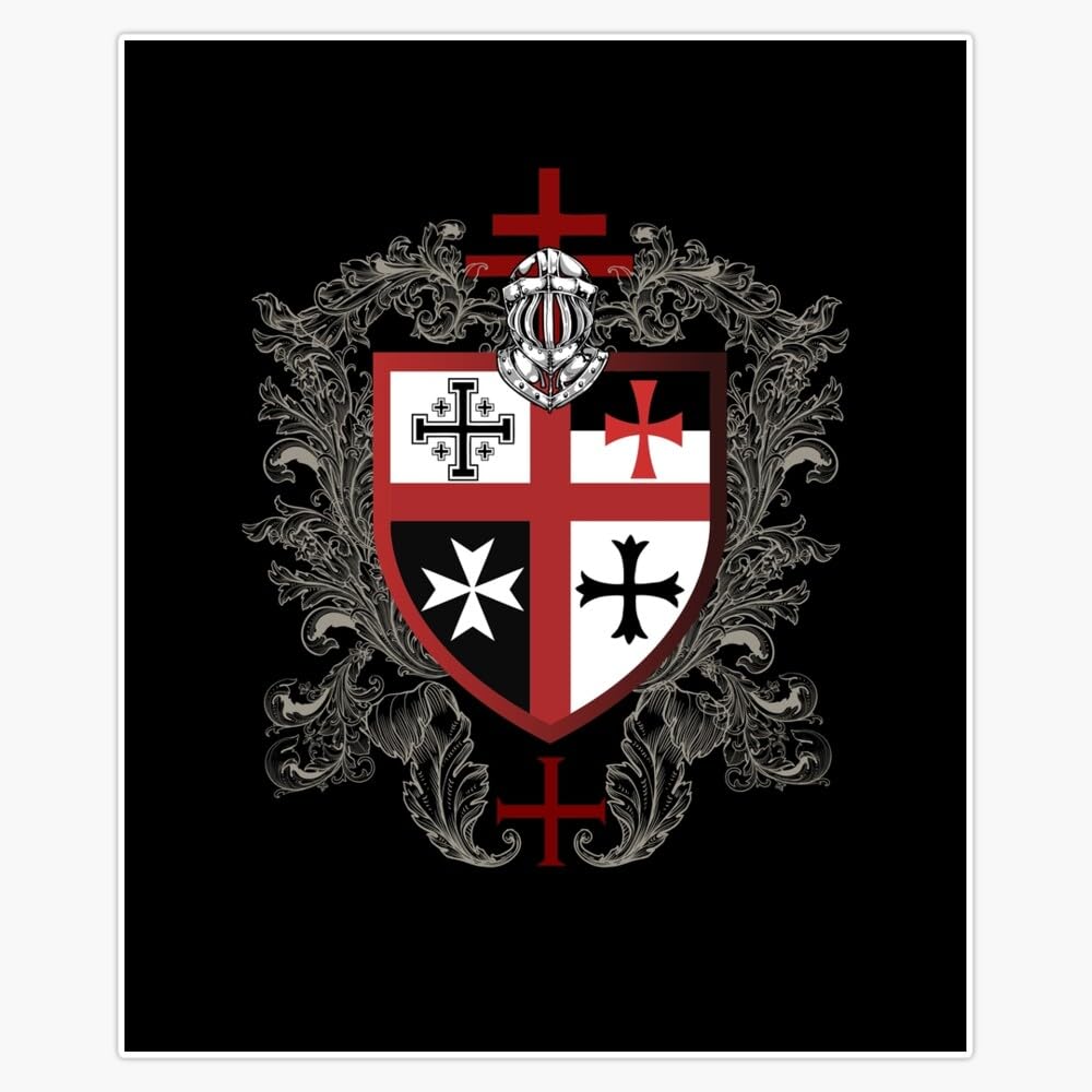 Templar Shield Cross Medieval Warrior Sword Knights Templar Armor Helmet Emblem Sticker Decal Car Window Water Bottle 5"