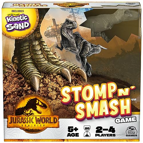 Spin Master Games, Jurassic World Dominion, Stomp N’ Smash Board Game with Kinetic Sand, Jurassic Park Sensory Dinosaur Toy, Creative Kids Activity, 2-4 Players, for Ages 5 & Up