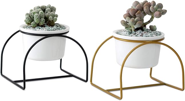 Braiton Metal Planter Stand with Pots Set 2 Mid Century Flower Pots for Indoor&Outdoor Planters with Stand Modern Flower Pot Planter Indoor Potted Plant Holder Display Pots Rack,Style 3