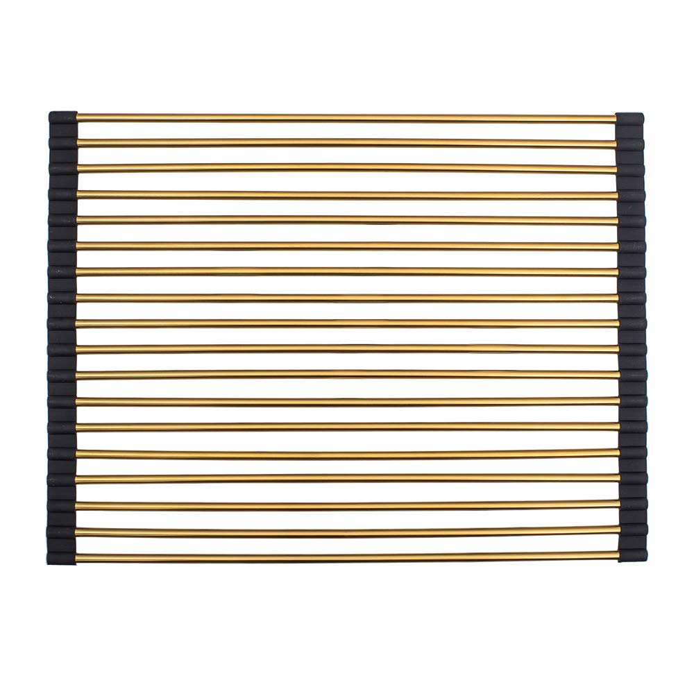 Strictly Sinks Stainless Steel Dish Drying Rack – Gold 21 X 13 Inches Roll Up Dish Drying Rack – Multipurpose Foldable Over The Sink Kitchen Drainer, Countertop Cooling Rack