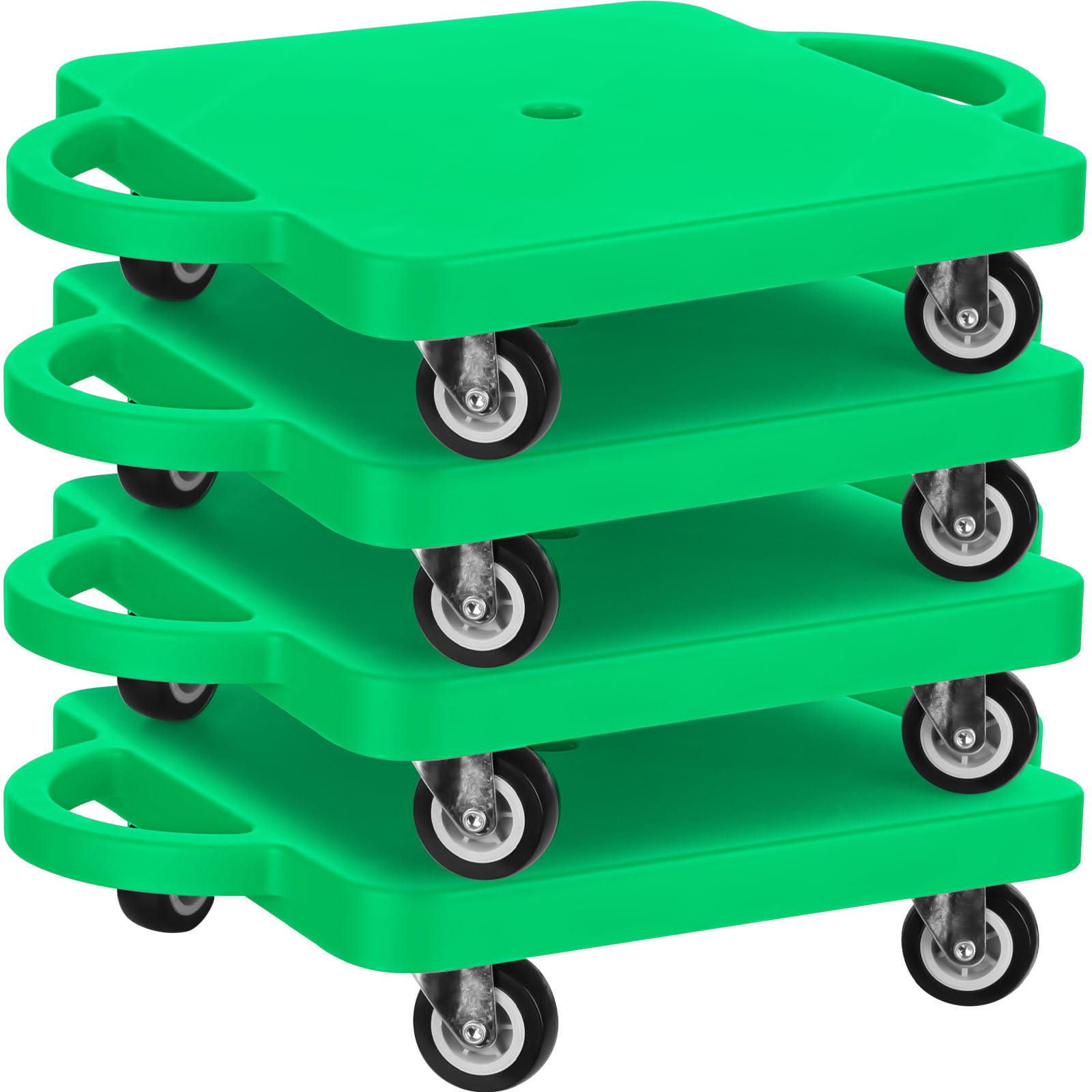 4 Pieces Sports Scooter Board Bulk Sitting Scooter Board with Handles Plastic Casters Sport Flat Scooter for Kids Children Gym Indoor Outdoor Activities Play Equipment
