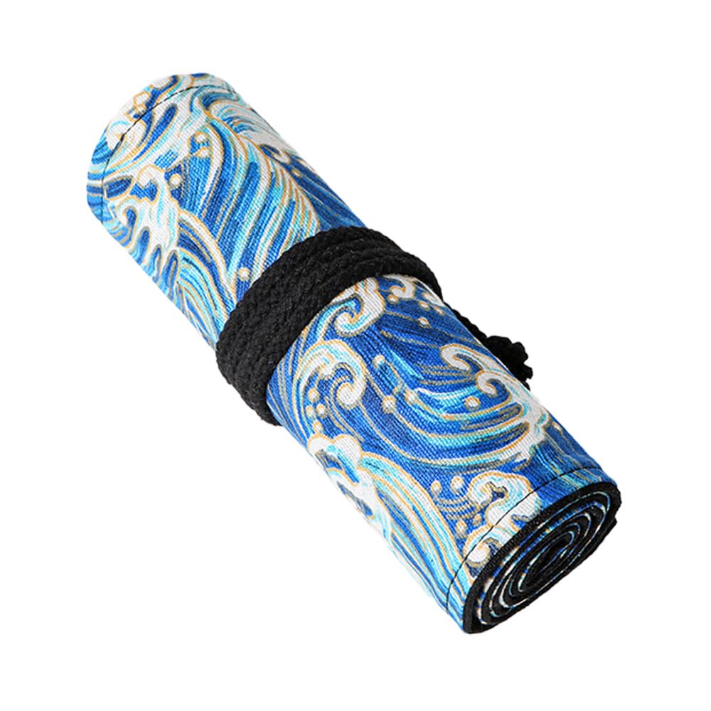TopHomer Artist Pencilsholder Roll Canvas Pen Wrap Case, 72 Holes Colored Pencil Holder Storage Pouch for School Office (Blue Sea)