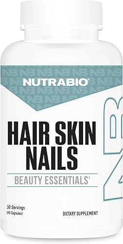 NutraBio Vitaminas para el cabello y la piel de las uñas, soporte de colágeno mejorado, hidratación de la piel, vitaminas para el crecimiento del