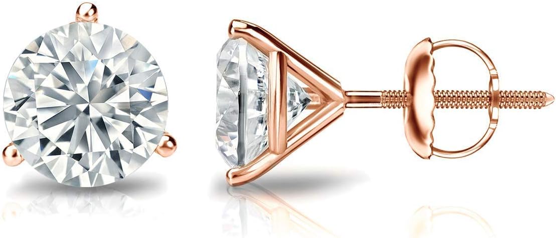 1/4 to 1 1/4 Carat Lab Grown Diamond Round Stud Earrings for Women in 14k Gold (E-F, VS1-VS2, 0.25 to 2.00 cttw) 3-Prong Martini Setting Screw Back Studs by Diamond Wish