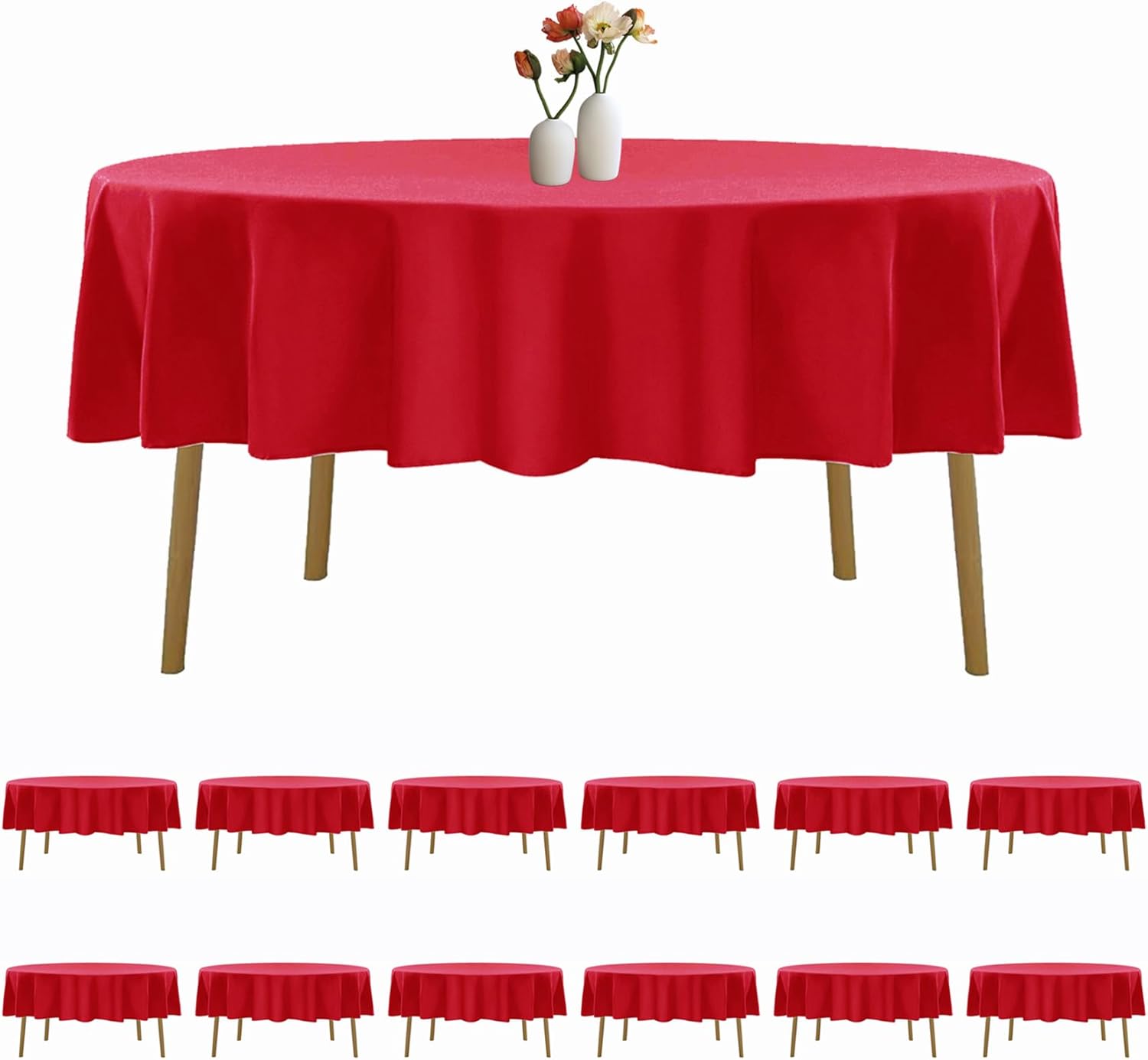 12 Pack Round Tablecloth 70 Inches Red Table Cloth Stain and Wrinkle Resistant Washable Polyester Fabric Table Cover for Party, Wedding and Banquet Decoration Red 70 Inch 12pcs
