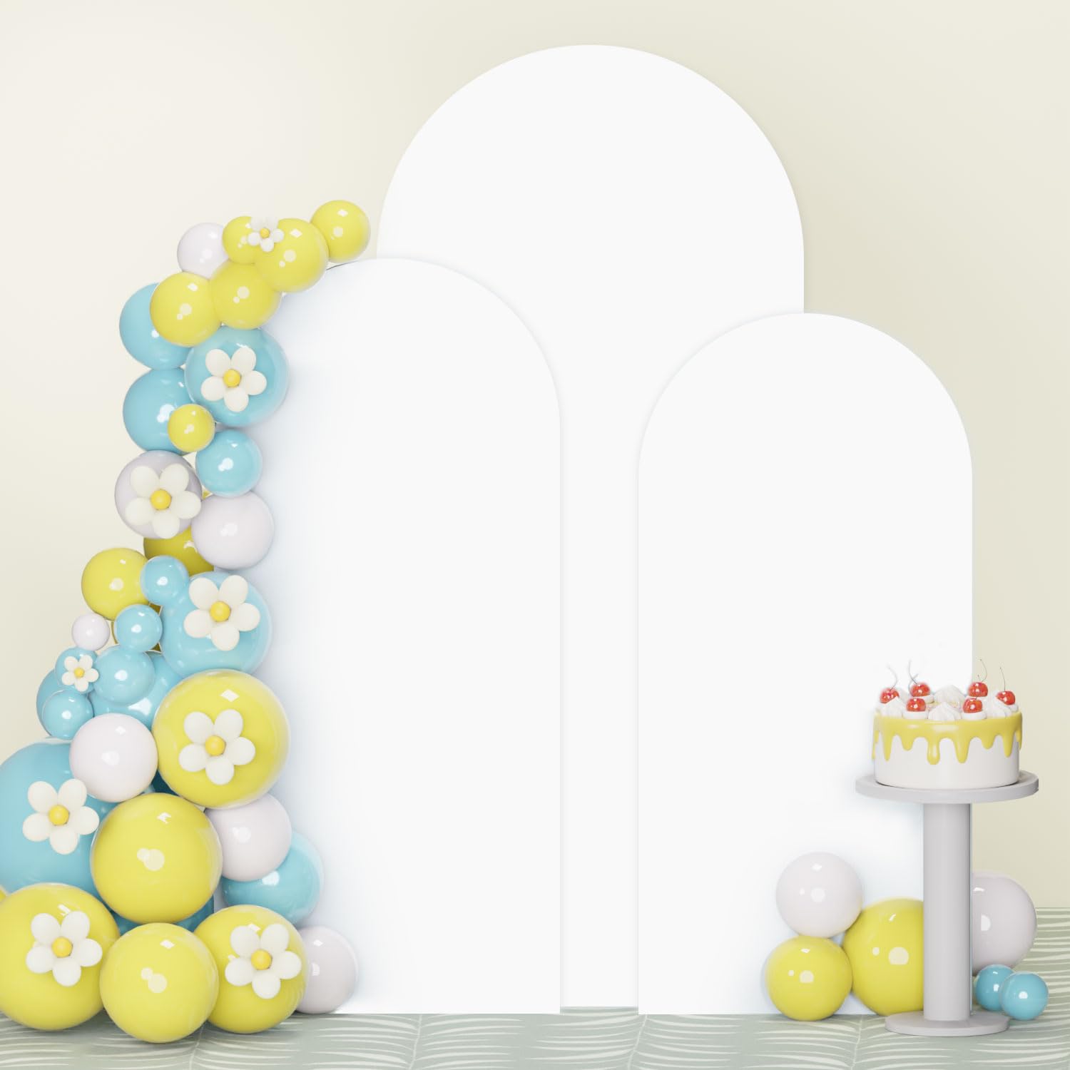 FUHSY Lot de 3 housses en élasthanne pour arche de mariage - 1,2 m, 1,5 m, 1,8 m - Blanc - Toile de fond extensible pour ballons, fête d'anniversaire, décoration de mariage