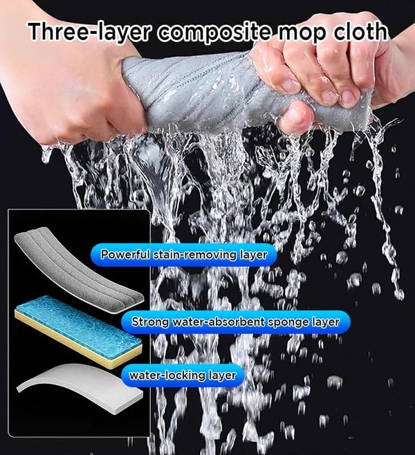 HouseVac Wischmopp und Eimer mit Auswringer-Set, freihändiger Flacher Bodenwischer und Eimer, mit 3 waschbaren Mikrofaser-Pads, Nass- und Trockengebrauch, Bodenreinigungssystem – Bild 7