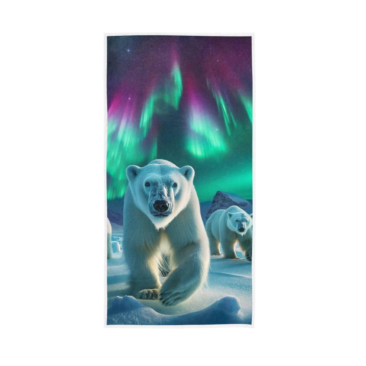HUYGD Polar Bears Under Aurora Hand Towels, Bathroom Hand Towels Decorative 15 x 30 Inches