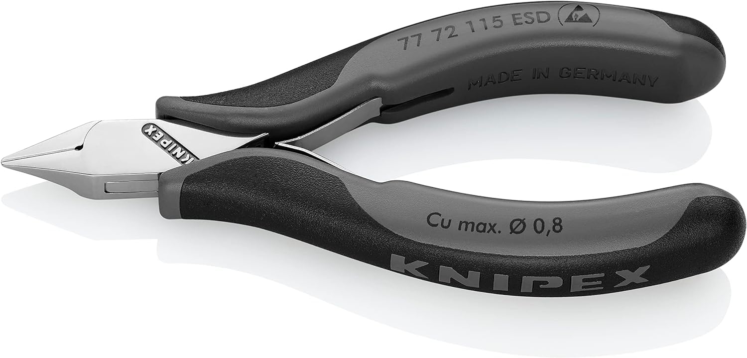 KNIPEX Alicates de corte diagonal para electrónica ESD con articulación machihembrada con mangos multicomponente 115 mm, 77 72 115 ESD