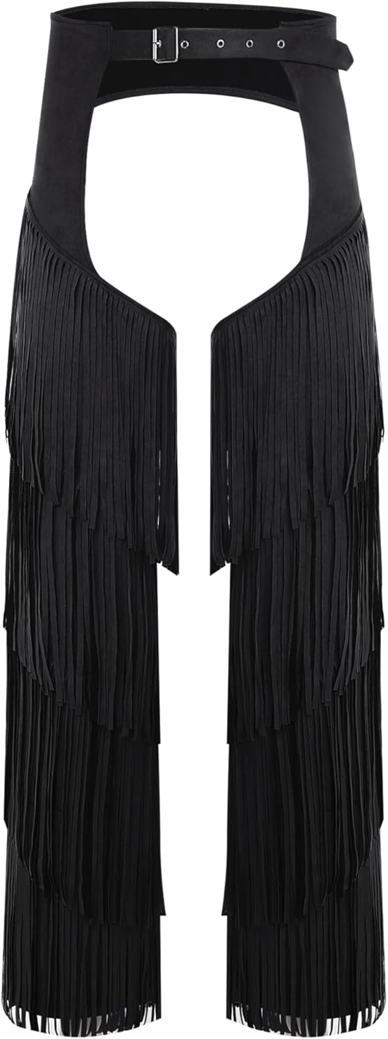 Chaps for Women Cowgirl Pants Fringe Cowboy Assless Chaps Western Pants Trousers for Club Party - Image 3