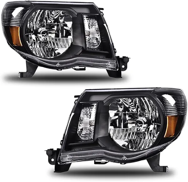 GRAND ORANGE Headlights Assembly Compatible with Toyota Tacoma 2005 2006 2007 2008 2009 2010 2011 Bumper Headlamp Clear Lens Chrome Housing Amber Reflector, 8111004163, TO2503157, 8115004163