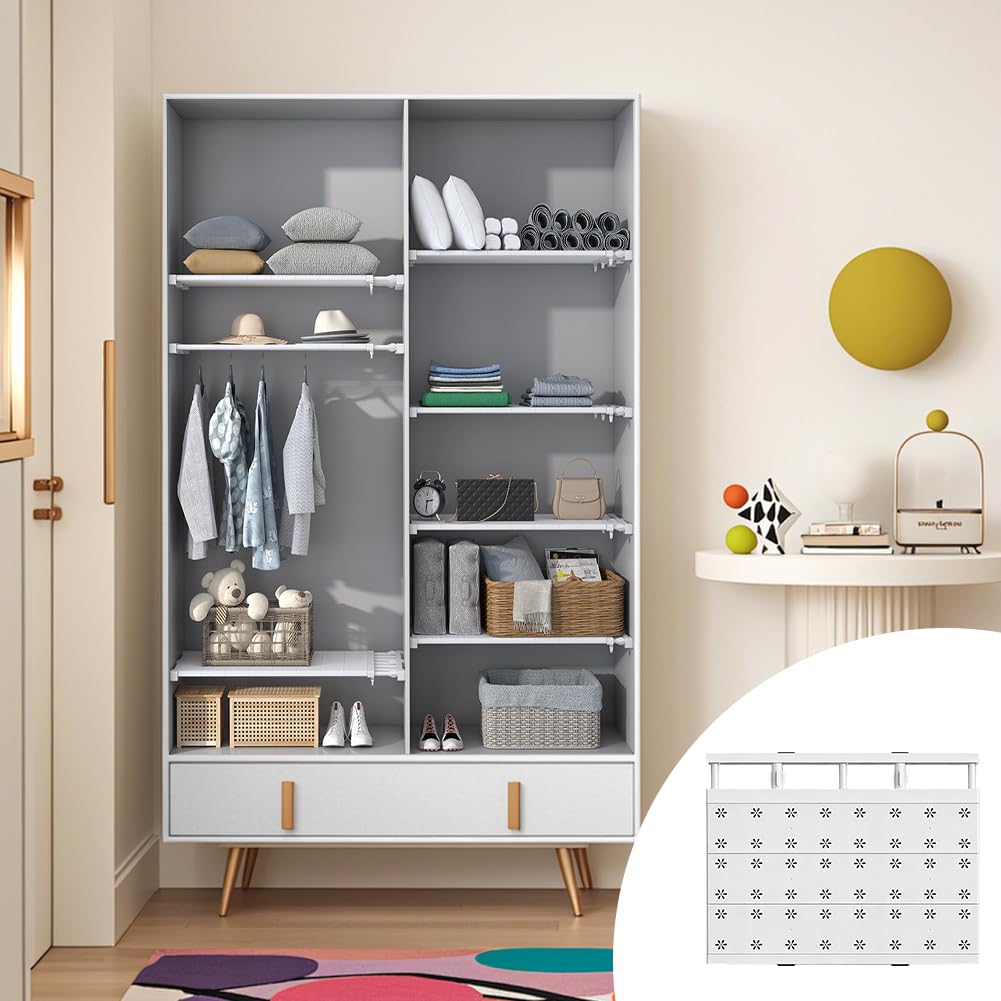 Estantes Ajustables para Armario, Ancho 42 cm Estantes Extensibles, sin Agujeros, sin Clavos, separadores de estantes telescópicos, Baldas para Armario, Baño, Cocina (Longitud Ajustable 38-60 cm)