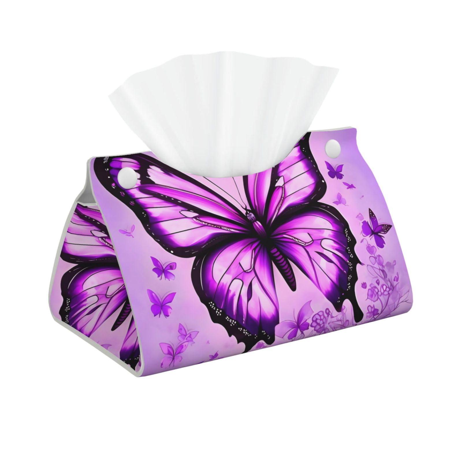 Purple Butterfly Long Leather Tissue Box Cover-Waterproof PU Leather Tissue Holder for Bathroom, Decorative Rectangular Tissue Case