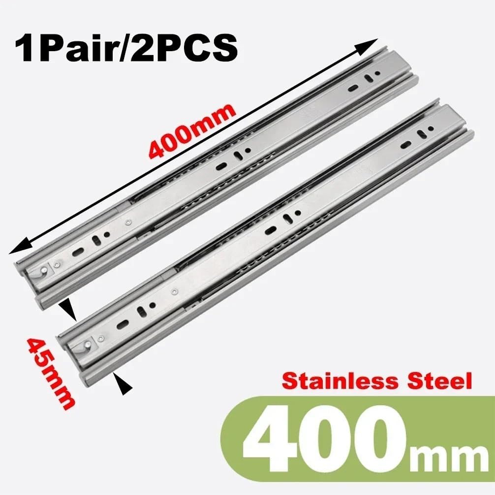 Side Mount Cabinet Runners Glides Stainless Steel Three Section Drawer Track Damping Buffer Mute Slide Rail Home(350(14inches))