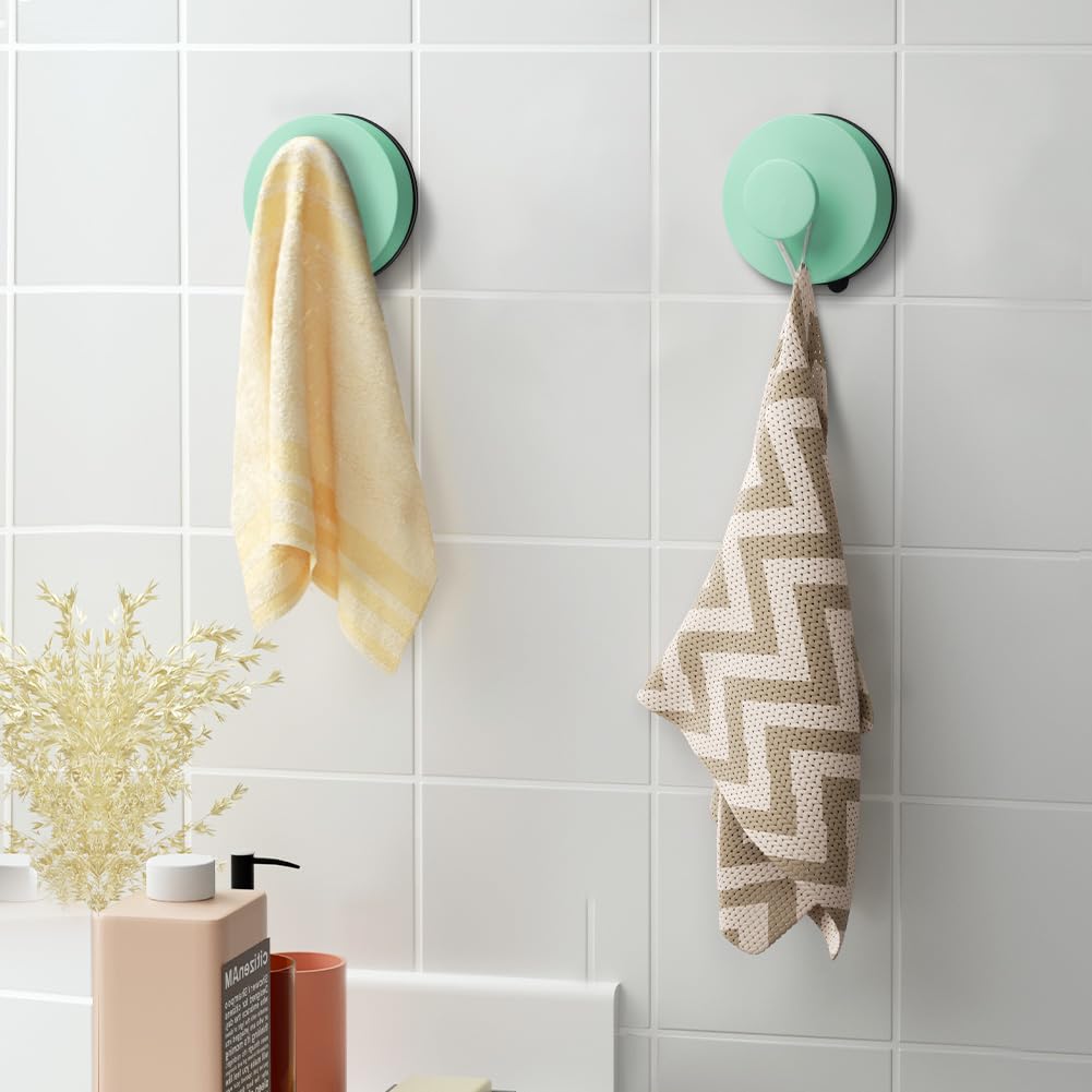 flintronic 2 Piezas Ganchos ventosa de Succión, Colgador Toalla baño, Gancho ventosa de Vacío, Pared sin Taladro Gancho de Pared para Colgar Llaves Abrigos Ropa Bolsos Ducha Acabado Cepillado, Verde