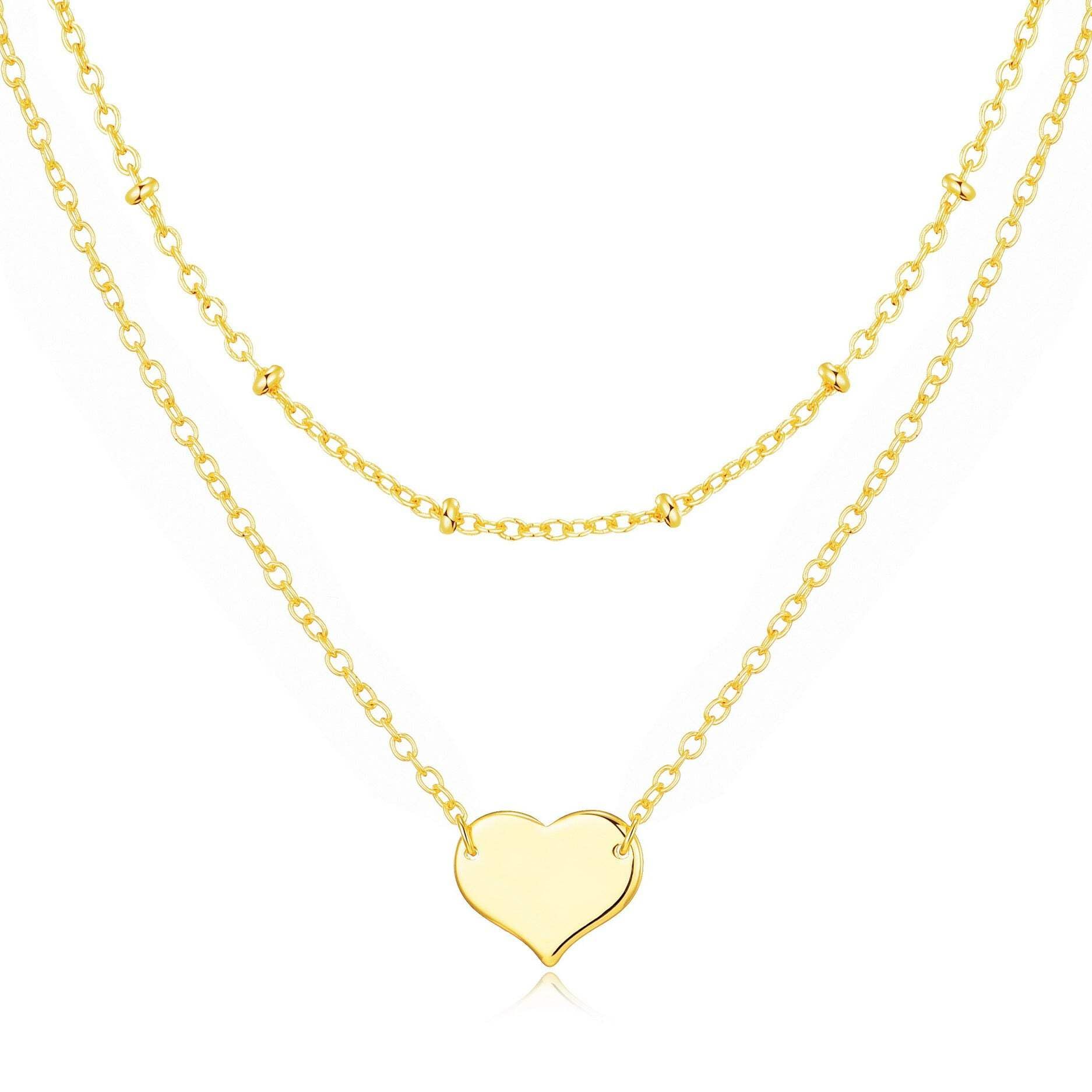 Gold Plated Double Layered Heart Necklace
