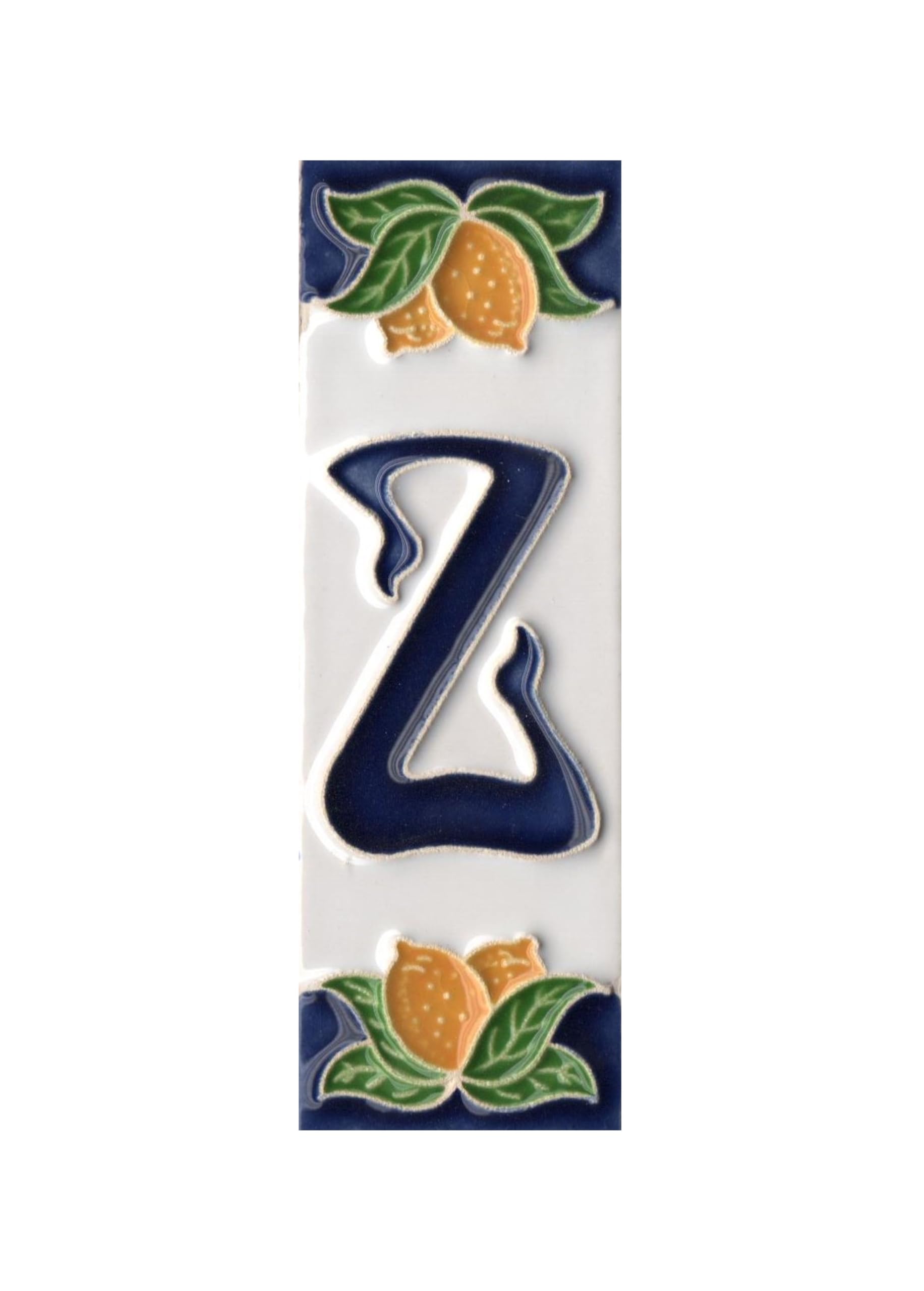 House Numbers, Italian Ceramic Numbers & Letters Tiles, Lemon Design, Tile Size: 10cm x 3.3 cm (Letter F) (Letter Z tile)